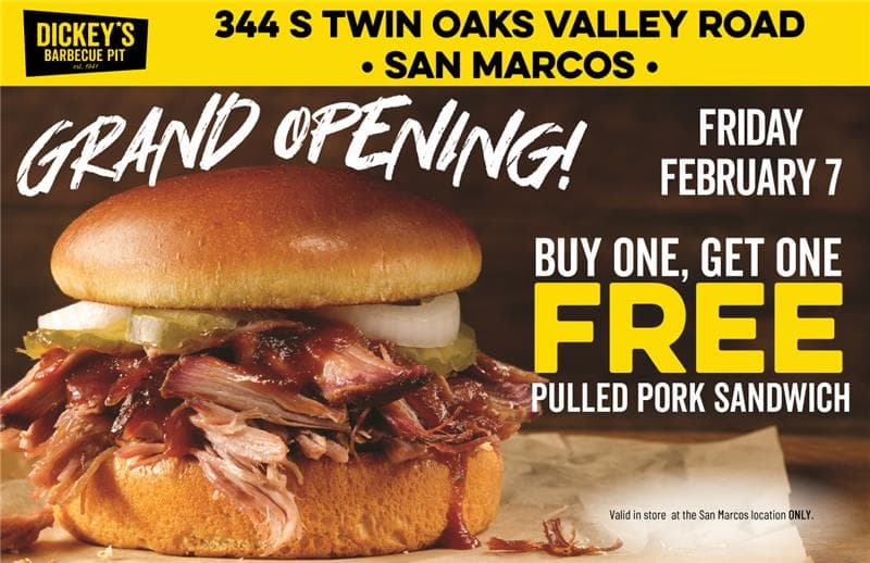 San Marcos, CA Welcomes Dickey’s Barbecue Pit on February 7