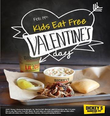 Kids Eat Free on Valentine’s Day at Dickey’s Barbecue Pit
